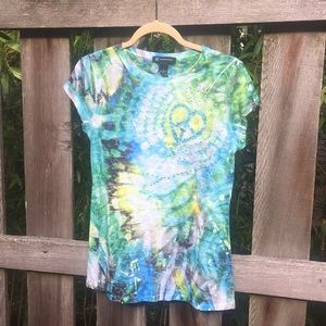 INC International Concepts Heart Peace ☮️ Tee Sz M